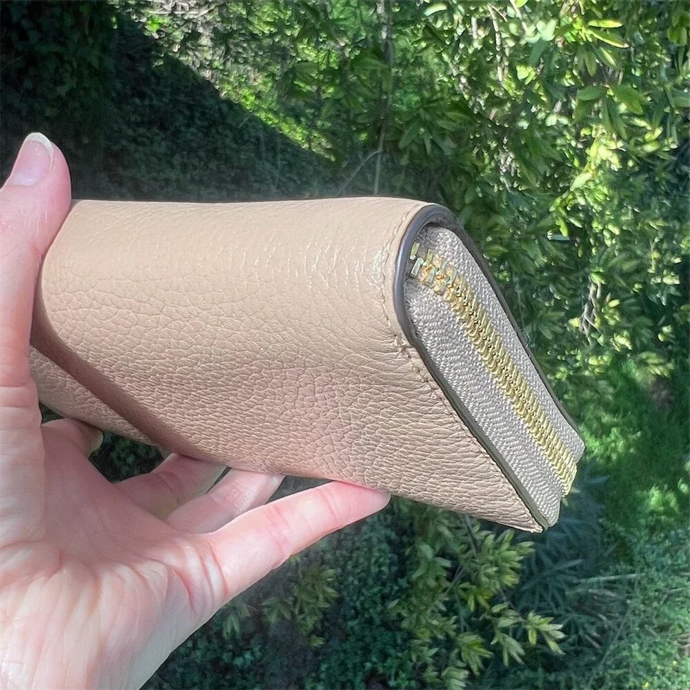 COACH Long Zip-Around Wallet Wristlet Nude Brown Pebble Leather w Gold Hardware - Picture 8 of 9